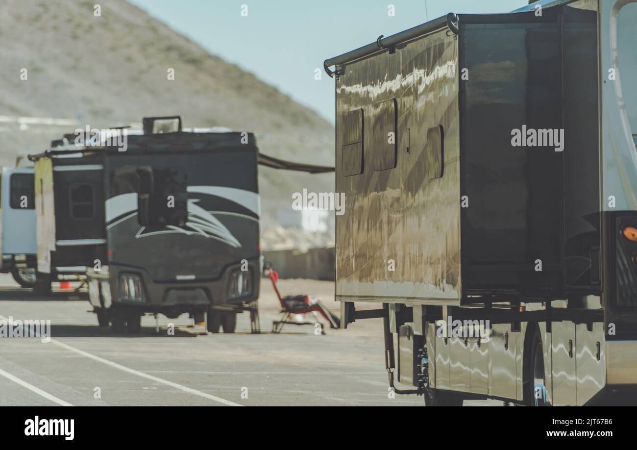 RV Motorhomes Camping Next to California Pacific Shoreline