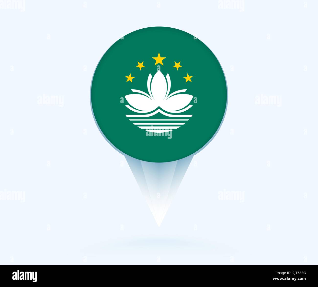 Map pointer with flag of Macau. Vector flag sign on blue background. Stock Vector