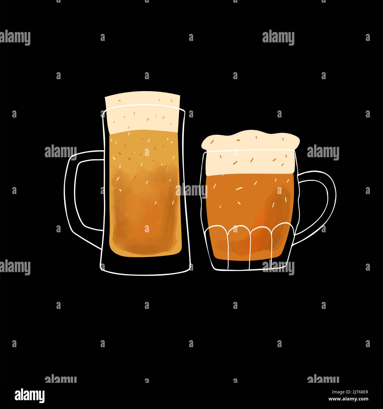 Stylized illustration mugs of beer isolated on black background Stock ...