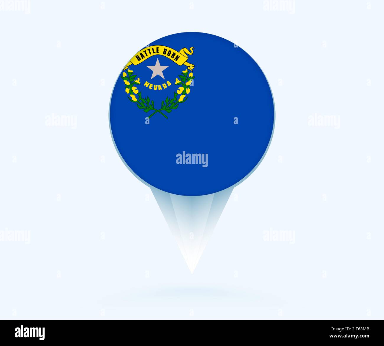 Map pointer with flag of Nevada. Vector flag sign on blue background. Stock Vector