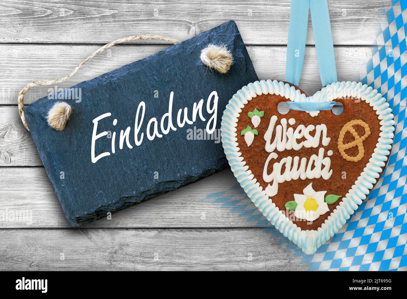 Bavarian background with Invitation Card and flag Stock Photo