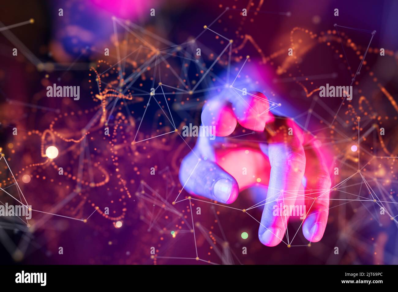 A businessman touching network lines communication and networking