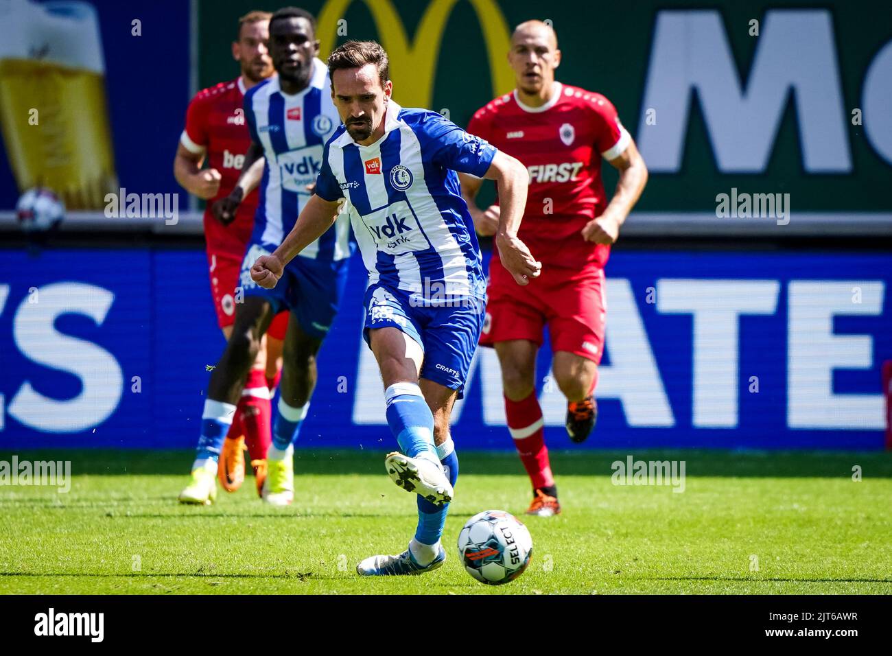 GENT, BELGIUM AUGUST 28 Sven Kums of KAA Gent passes the ball during
