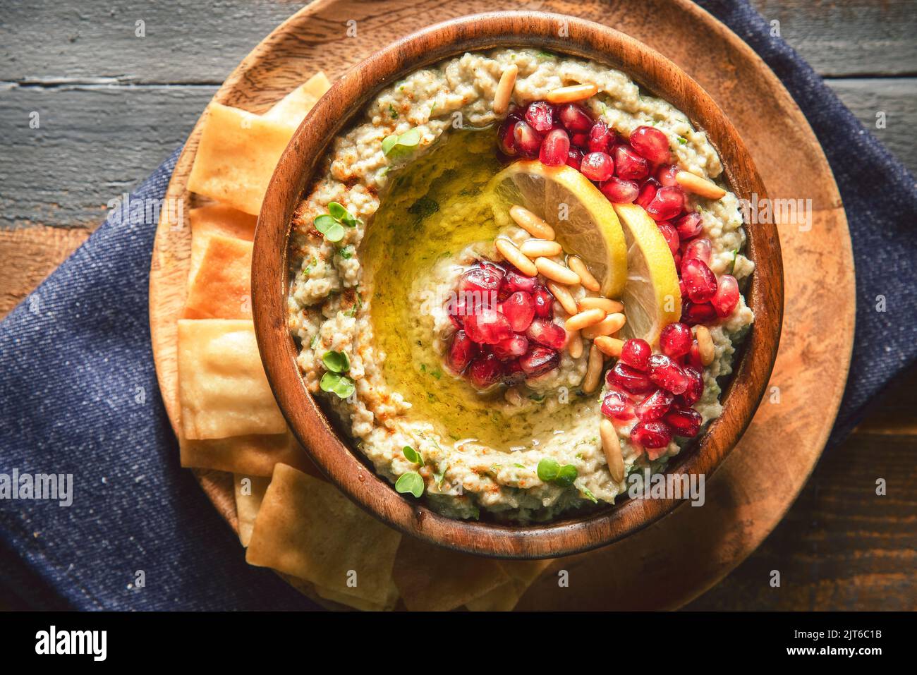 Arabic Cuisine Middle Eastern delicious dip "Baba Ghanoush" or "Baba Ghanouj". It is tasty