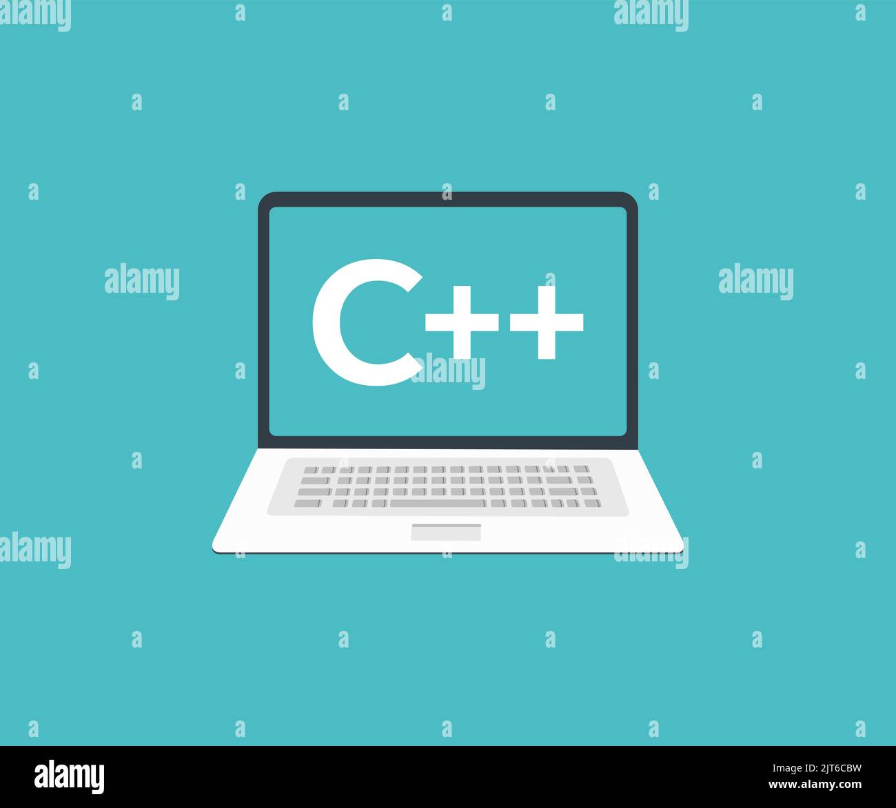 Laptop with C++ title on screen logo design. Software source code vector design and illustration. Stock Vector