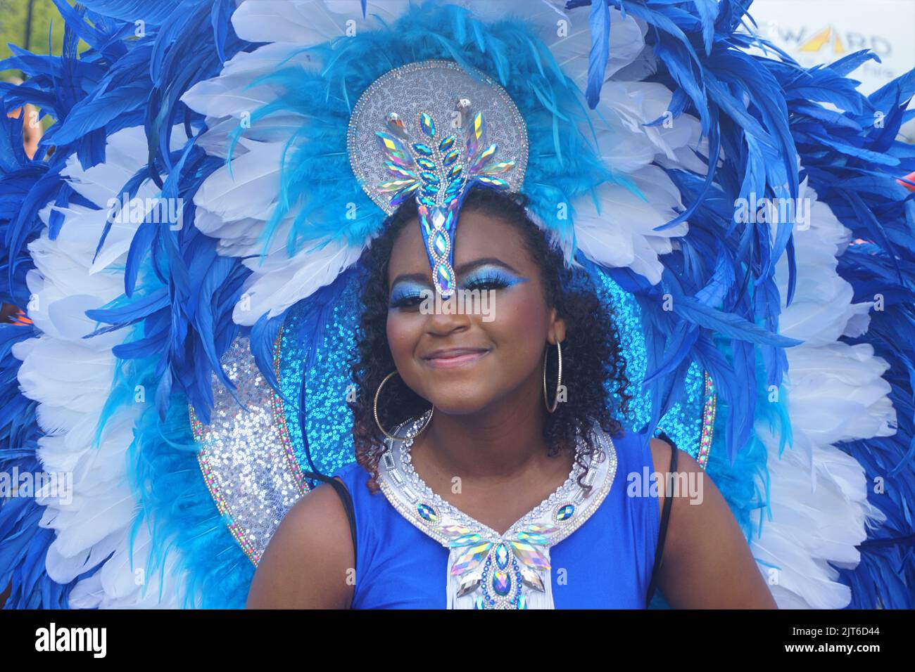 Notting Hill, London, UK. 28th Aug, 2022. Londoners and tourists alike enjoy the second day of Notting Hill Carnival. Participants dress in colourful costumes celebrating this year's event. Credit: Uwe Deffner/Alamy Live News Stock Photo
