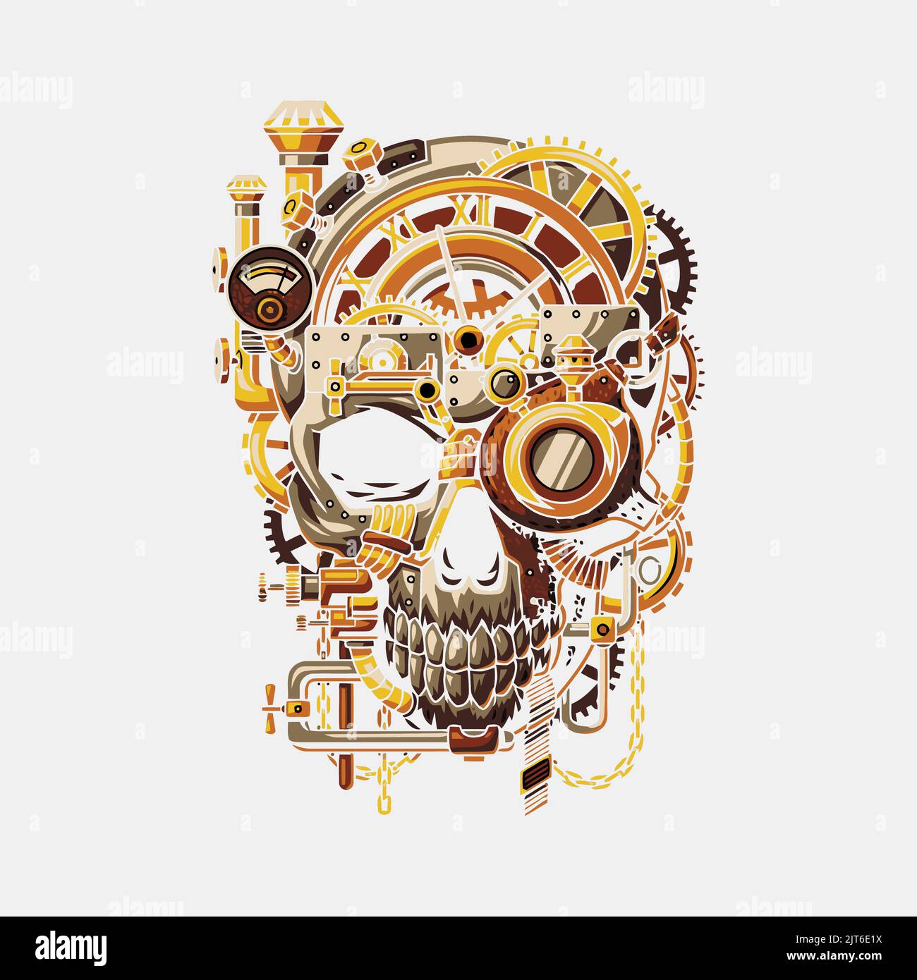 Tshirt design with illustration of mechanical skull Stock Vector Image