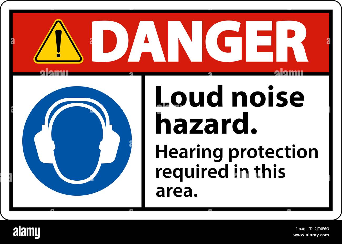 Danger Hearing Protection Required Sign On White Background Stock