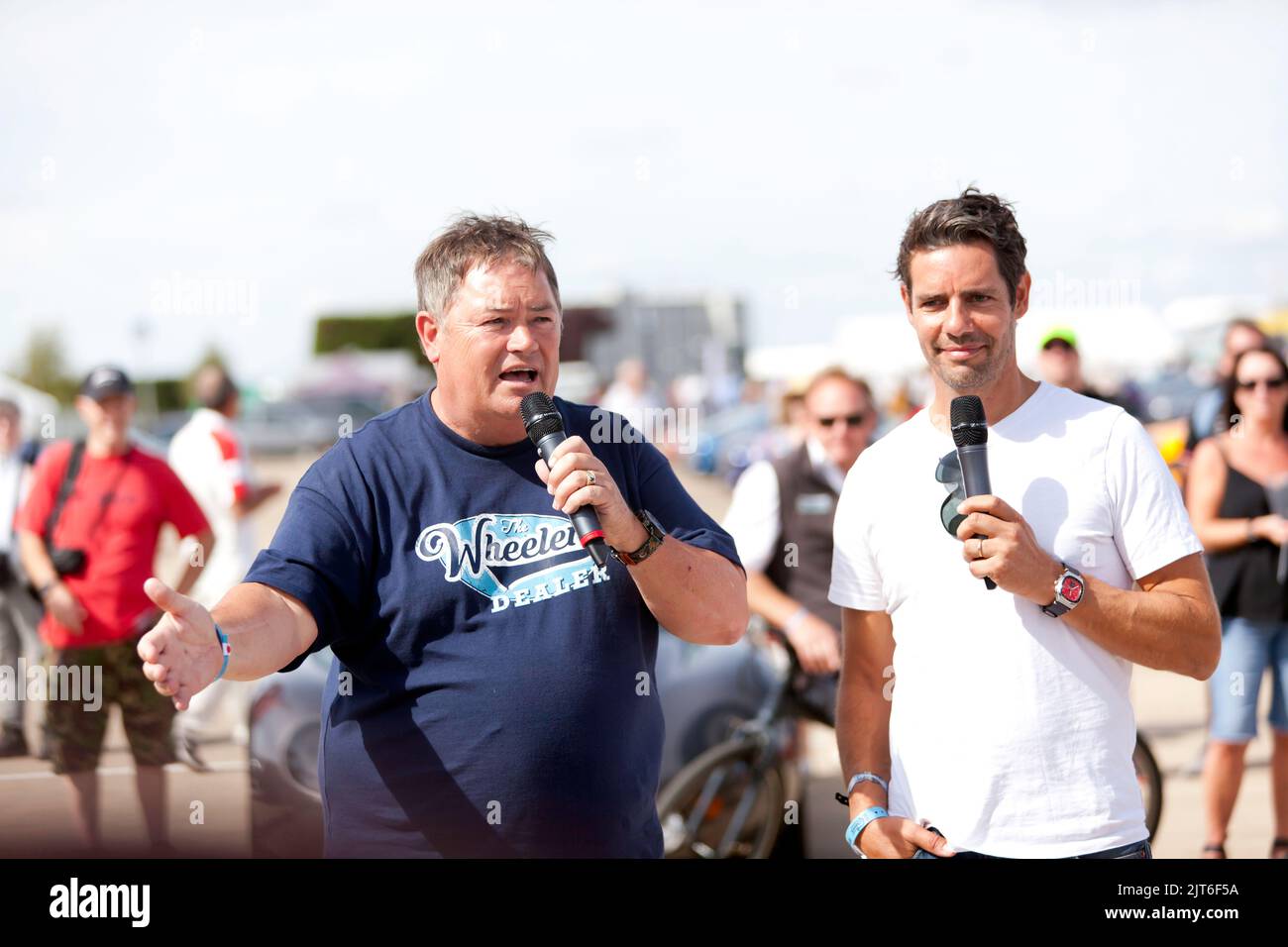 Silverstone Circuit,  Silverstrone, Nr, Towcester, 28th August,  2022.  Mike Brewer and Elvis at the TVR car club at a 'pop-up' car clinic.  Credit John Gaffen/Alamy Live News Stock Photo