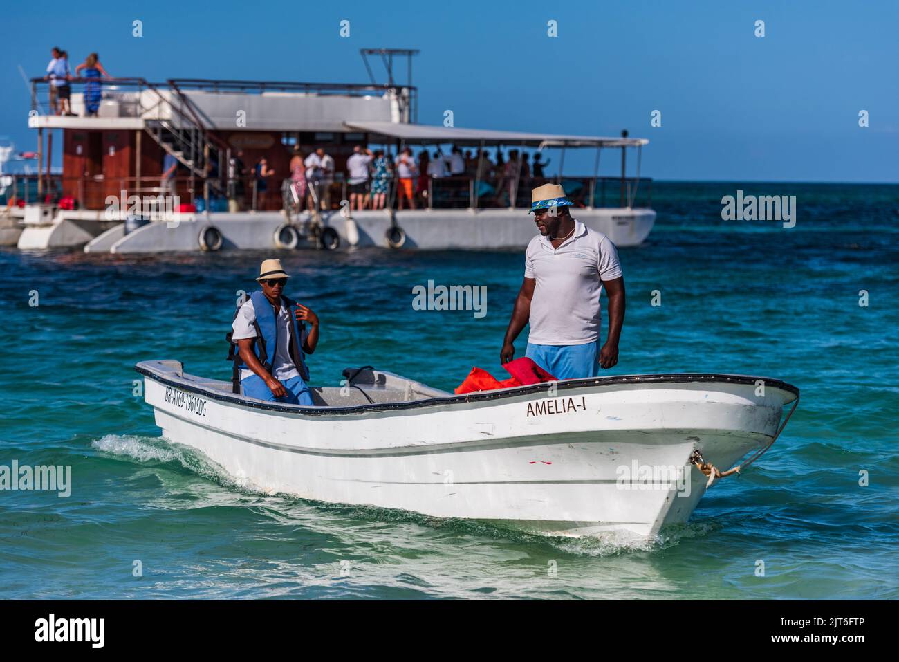 Punta Cana/ Dominican Republic - June 11, 2016: Wedding party speedboat in Punta Cana, Dominican Republic. Stock Photo