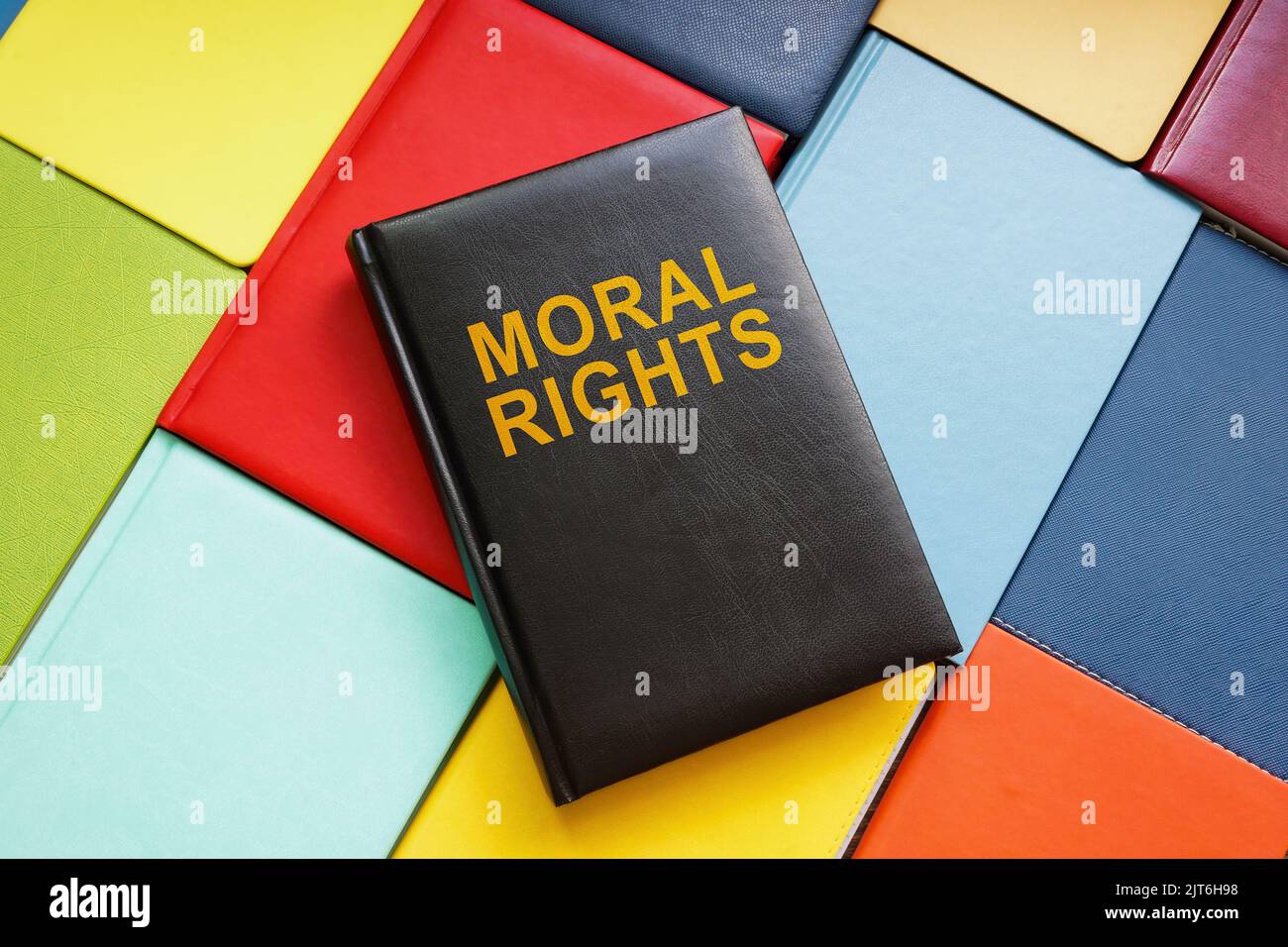 Books and book about moral rights on them. Stock Photo