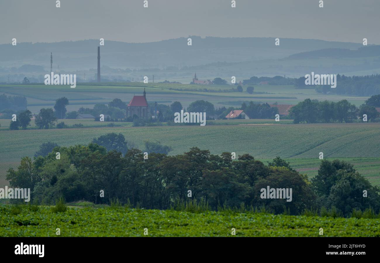 Misty mornig in the fields Lower Silesia Poland Stock Photo
