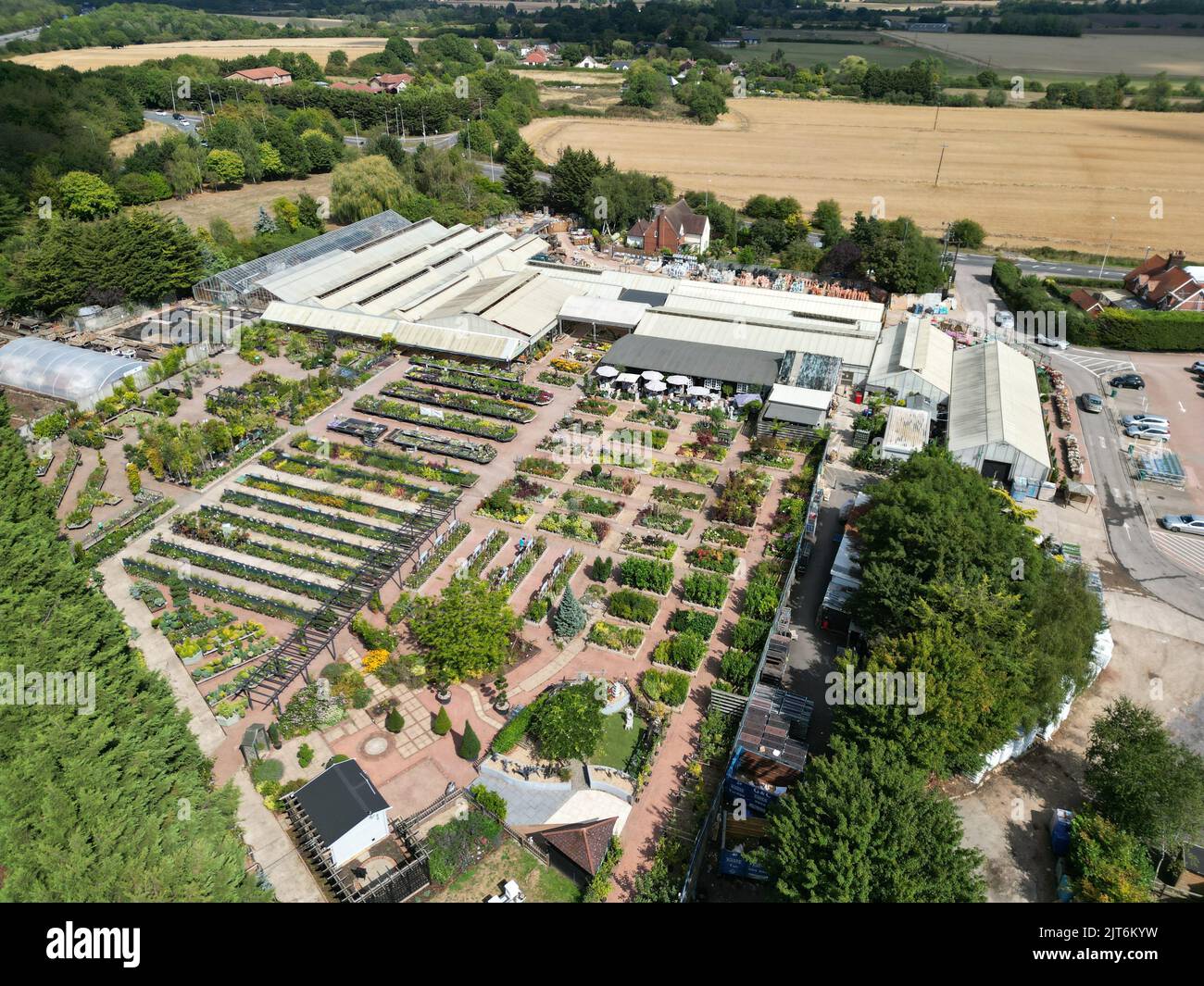 Harlow garden centre Essex UK drone aerial view Stock Photo Alamy