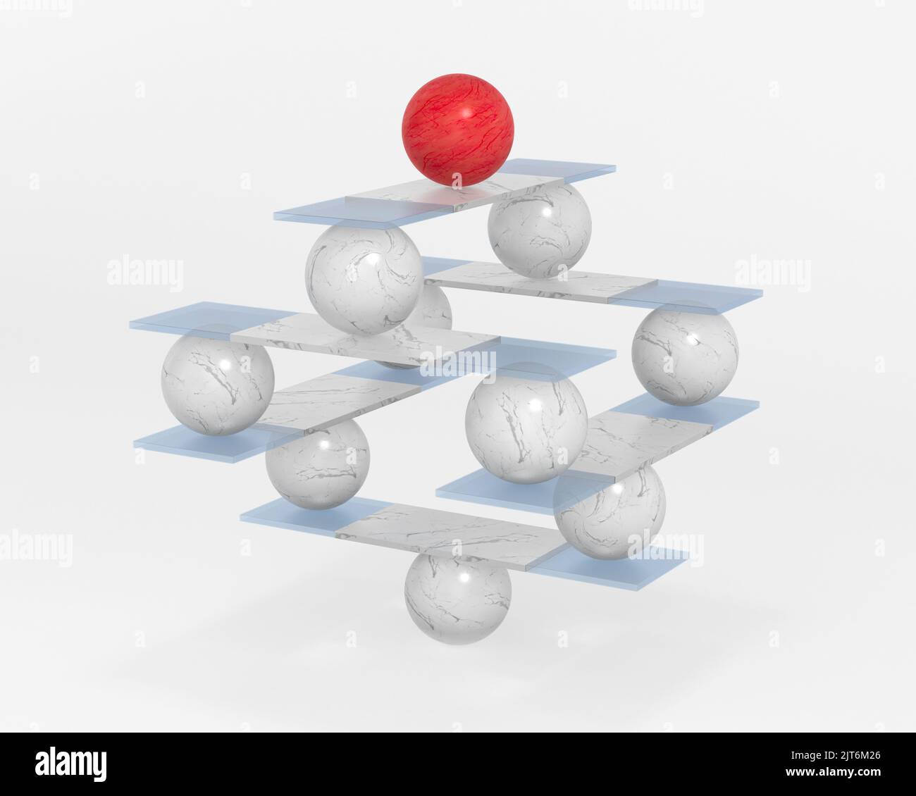 Scales with balls on white background. Isolated 3D illustration Stock Photo