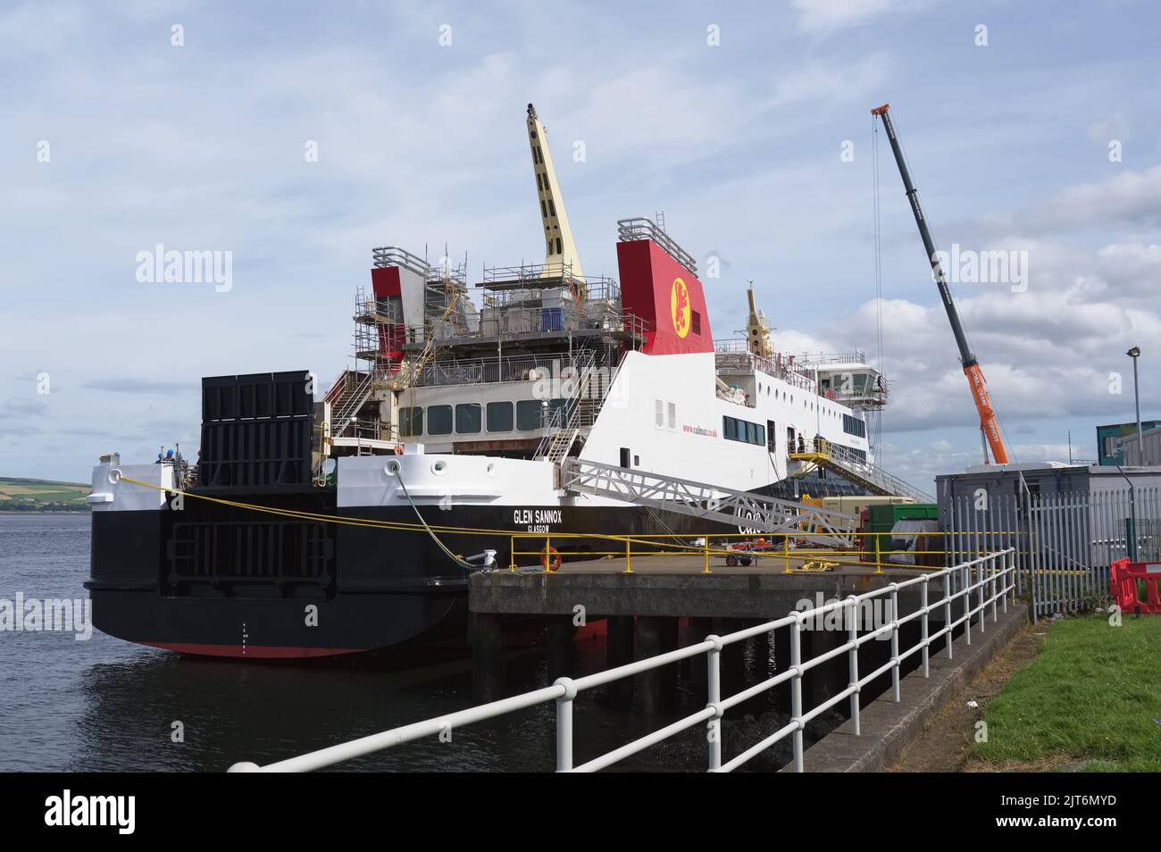 Port Glasgow, Scotland, UK, August 9th 2022, Ferguson Marine shipyard new Calmac ferry under construction Stock Photo