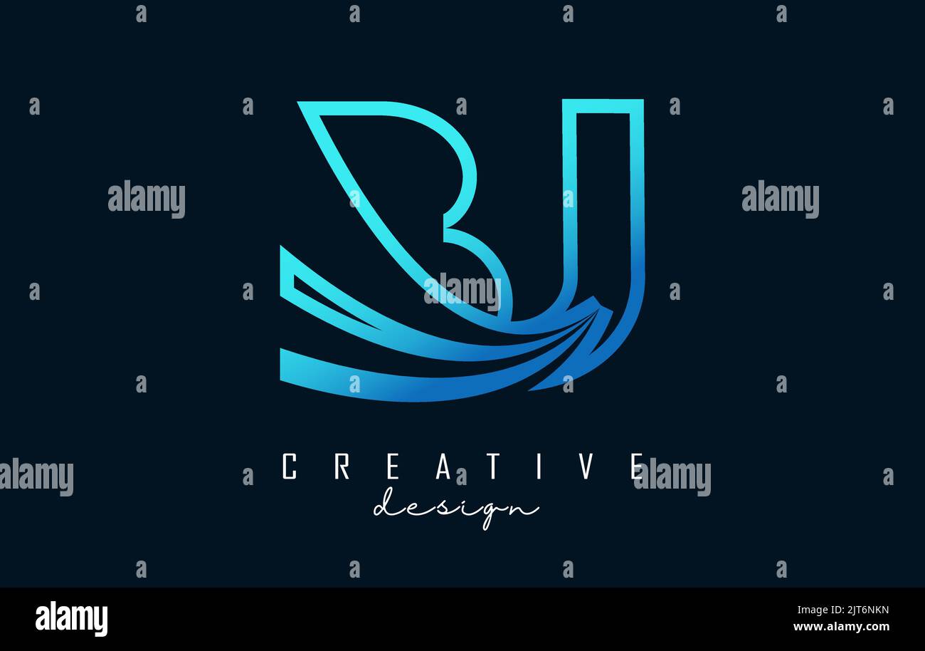 Outline blue letter Bj b j logo with leading lines and road concept ...