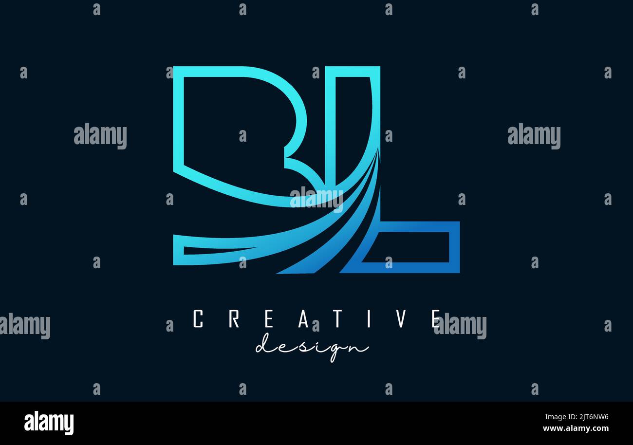 Outline Blue Letter BL B L Logo With Leading Lines And Road Concept ...