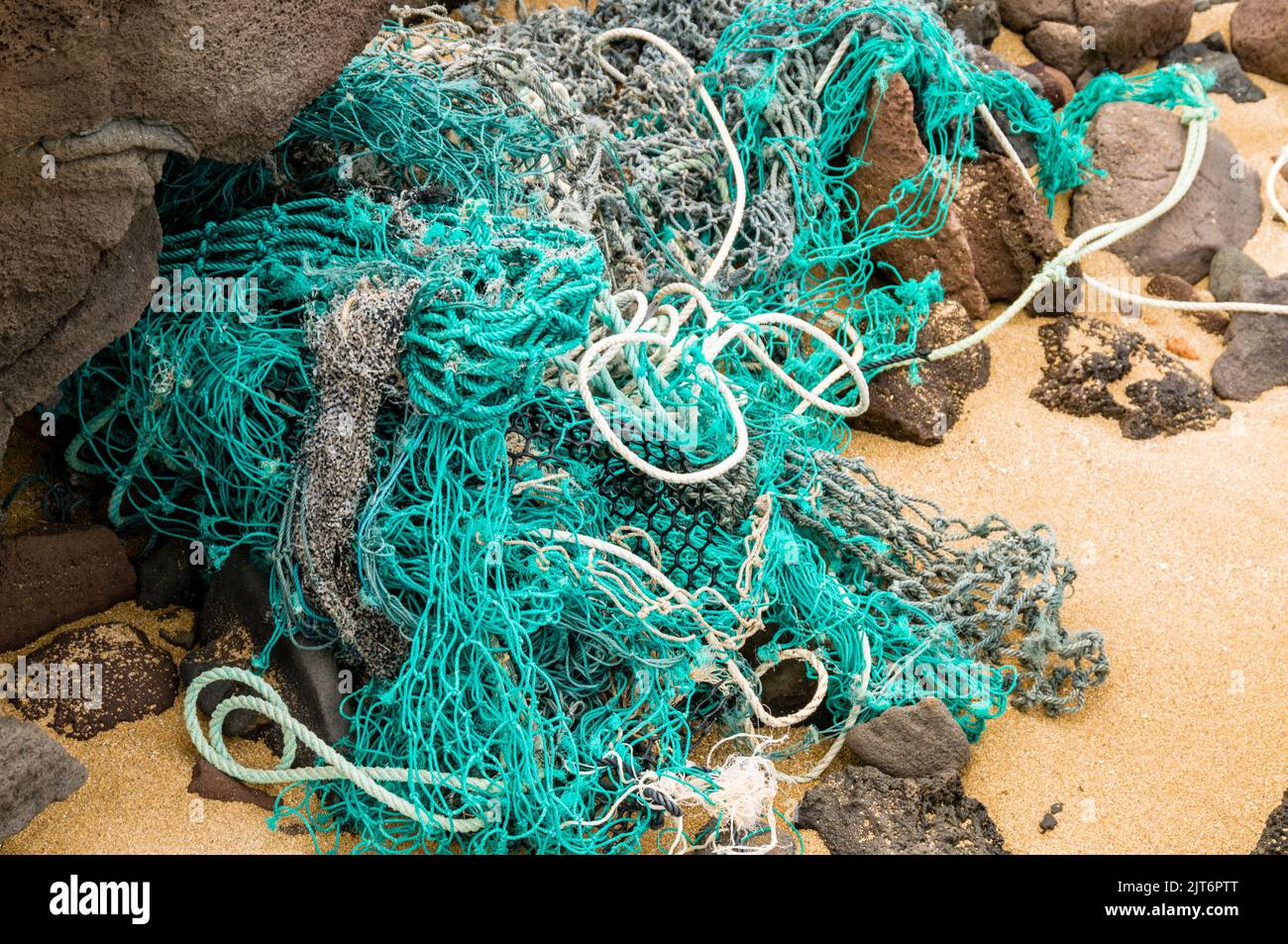 Lana’i North Shore - Shipwreck Beach - Fishing Nets Stock Photo