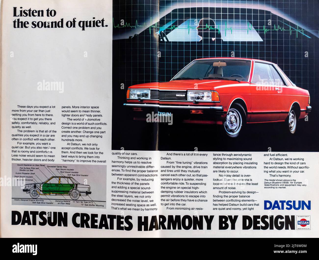Datsun advertisement placed inside NatGeo magazine, November 1980 Stock Photo