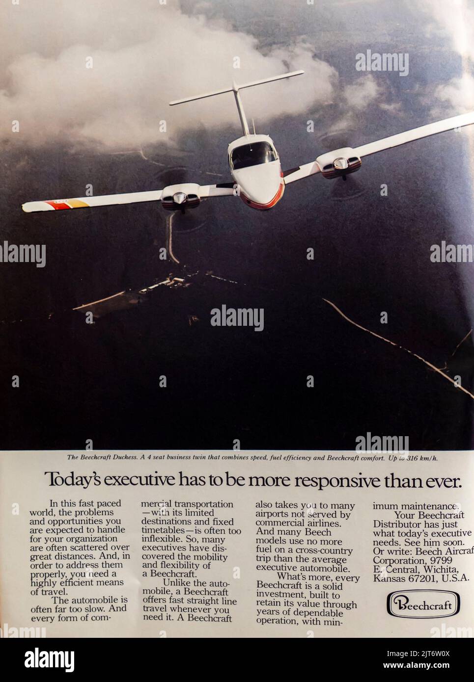 Beechcraft private jet, executive jets advertisement placed inside NatGeo magazine,  November 1980 Stock Photo