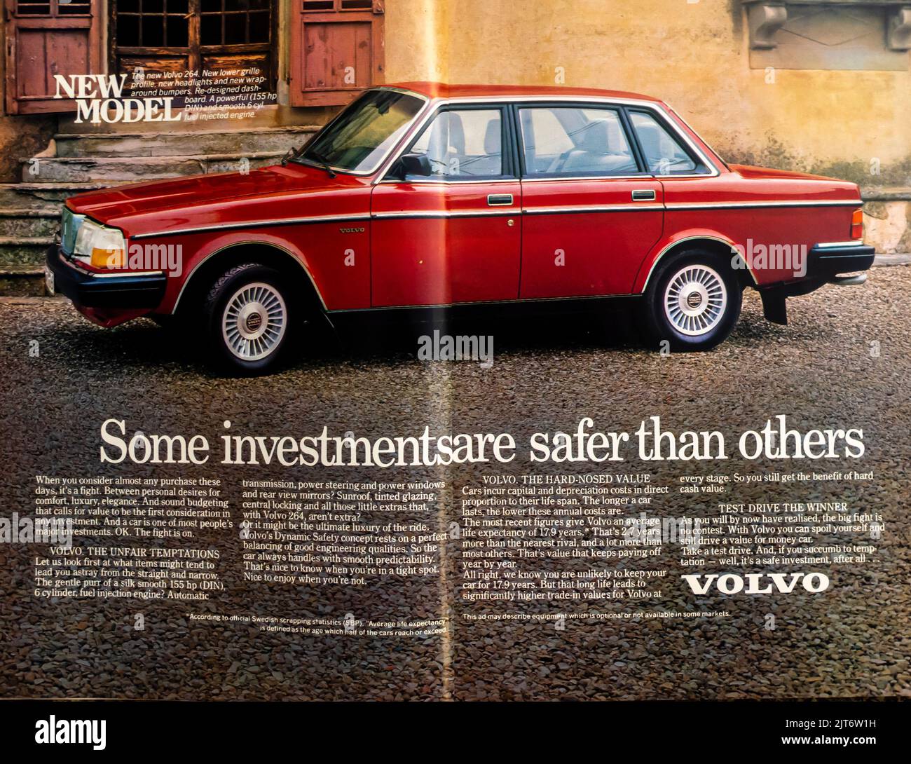 Volvo automotive, cars advertisement placed inside NatGeo magazine, November 1980 Stock Photo