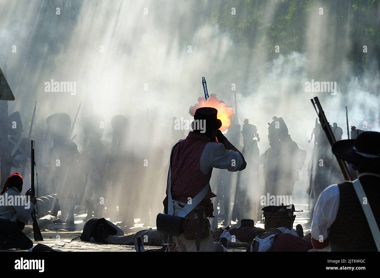 Historical reenactment of the spanish war of independence against napoleonic army. San Lorenzo de El Escorial, Madrid. Stock Photo