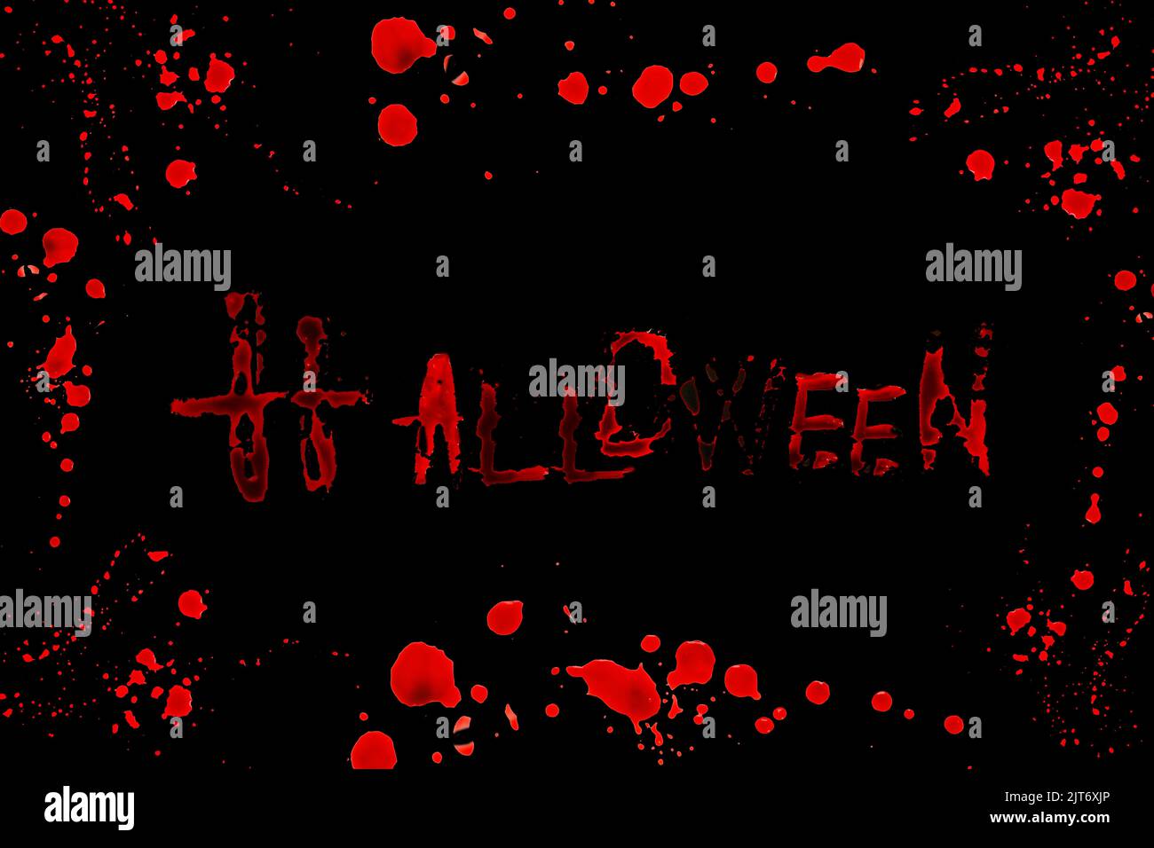halloween lettering.Bloody inscription Halloween in a bloody frame isolated on a black background.bloody alphabet.Halloween alphabet. Letters written Stock Photo