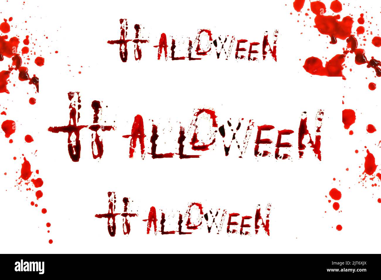 halloween .Bloody inscription Halloween in a bloody frame isolated on a white background.bloody alphabet.Halloween alphabet. Letters written in blood Stock Photo