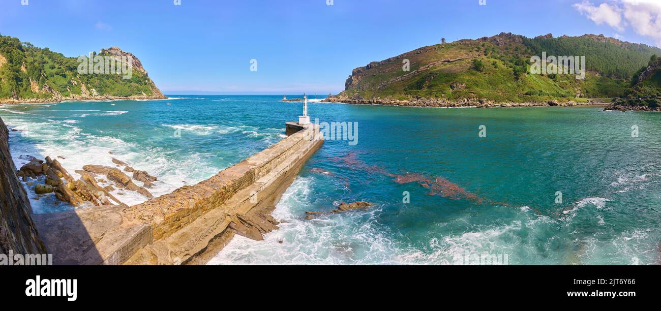Outer dock of the Port of Pasajes at the mount of the Pasaia river. Puntas de San Pedro, Gipuzkoa, Basque country, Spain. Stock Photo