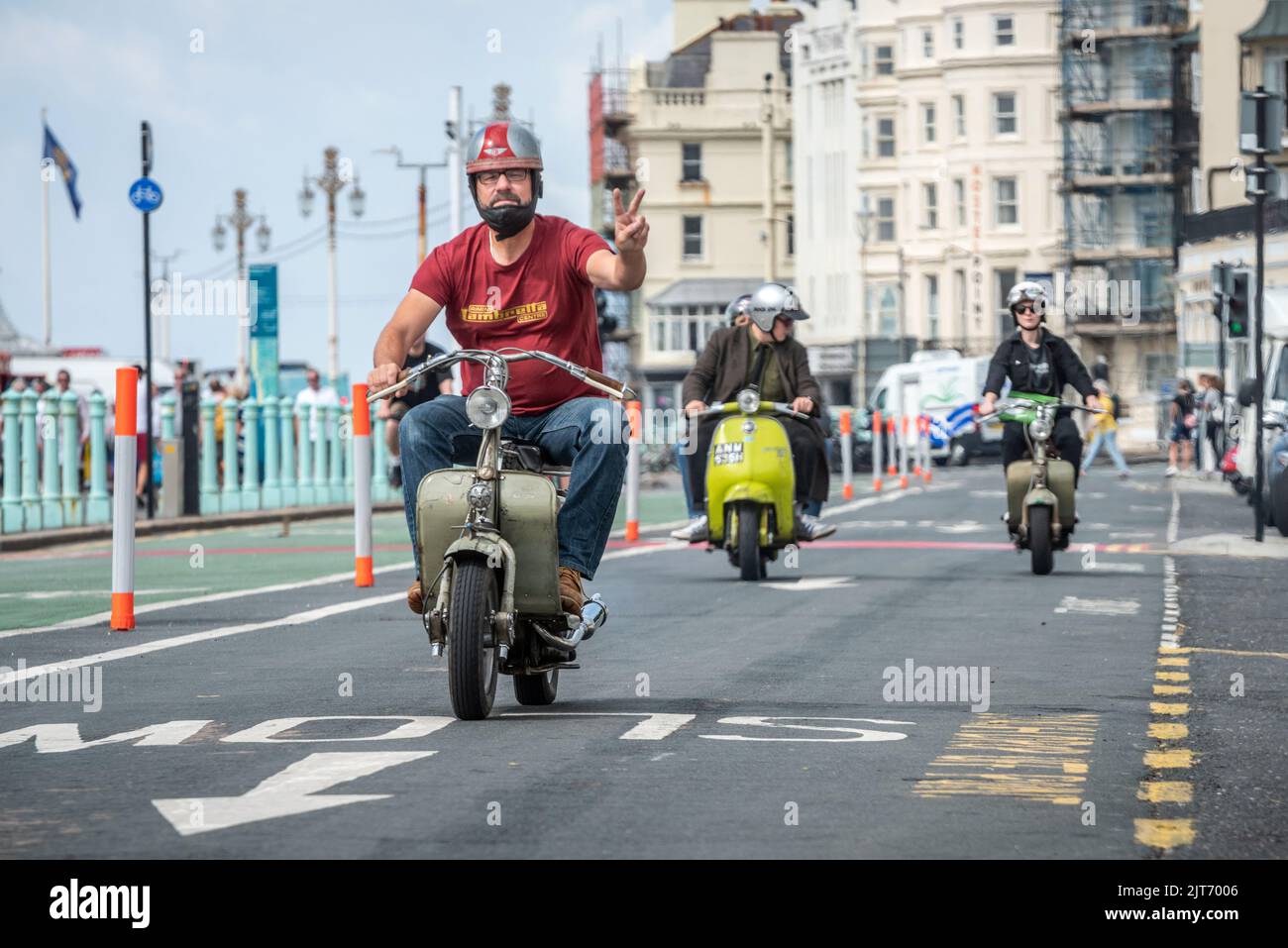 Brighton, August 27th 2022 Scooter enthusiasts arriving in Brighton