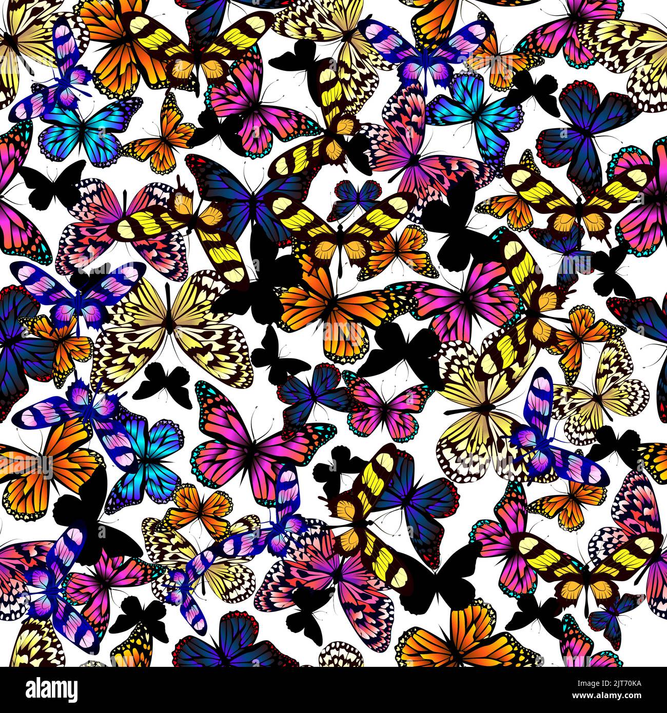 Colorful butterflies seamless pattern with yellow background. Hand ...