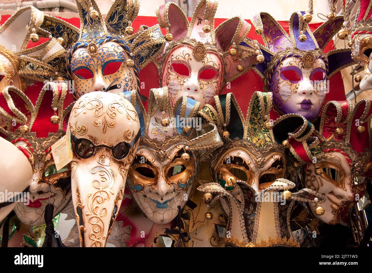 Carnival Masks, Venice, Italy.  Each year before Lent begins, there is a famous Carneval which lasts several days when masks such as these are worn by Stock Photo