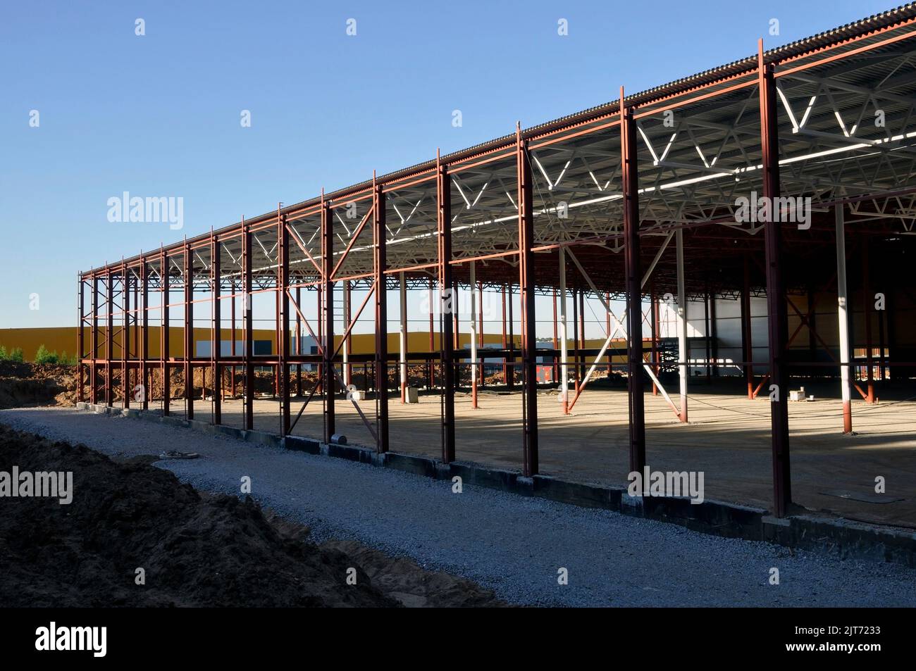 View of New construction warehouse warehouse logistics. Installation of metal ...