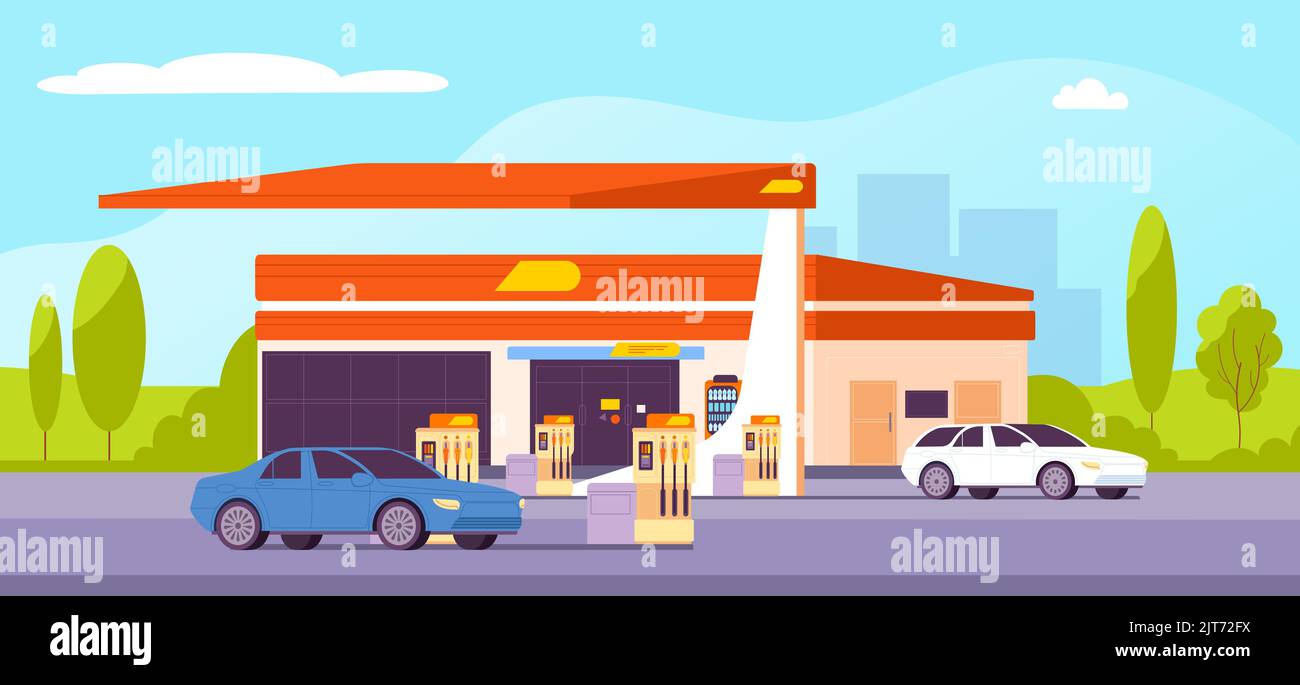 Automotive fueling building. Petrol diesel gas oil car station fill