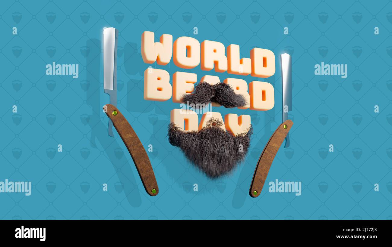 Funny, cute, World Beard Day 3d illustration for card, product