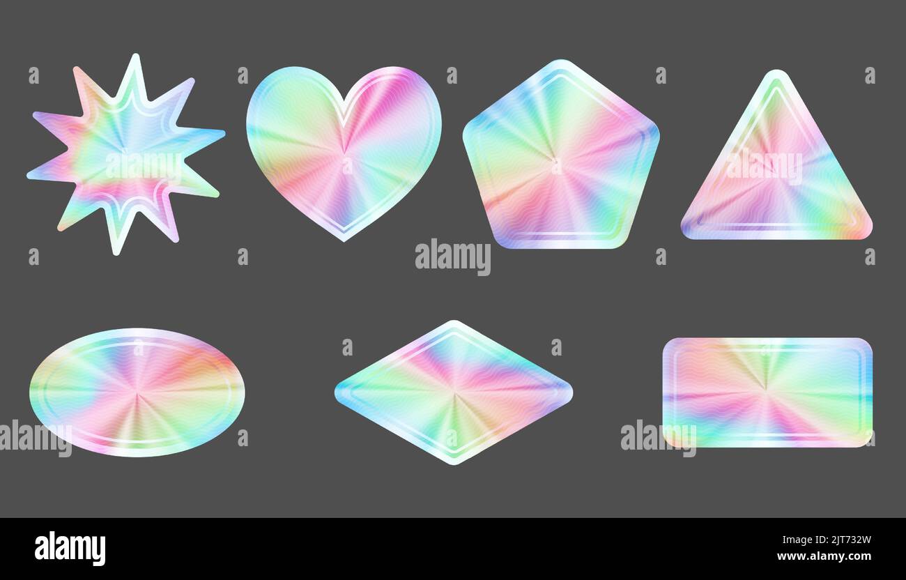Holographic stickers set. Silver label gradient stamps. Metal texture ...