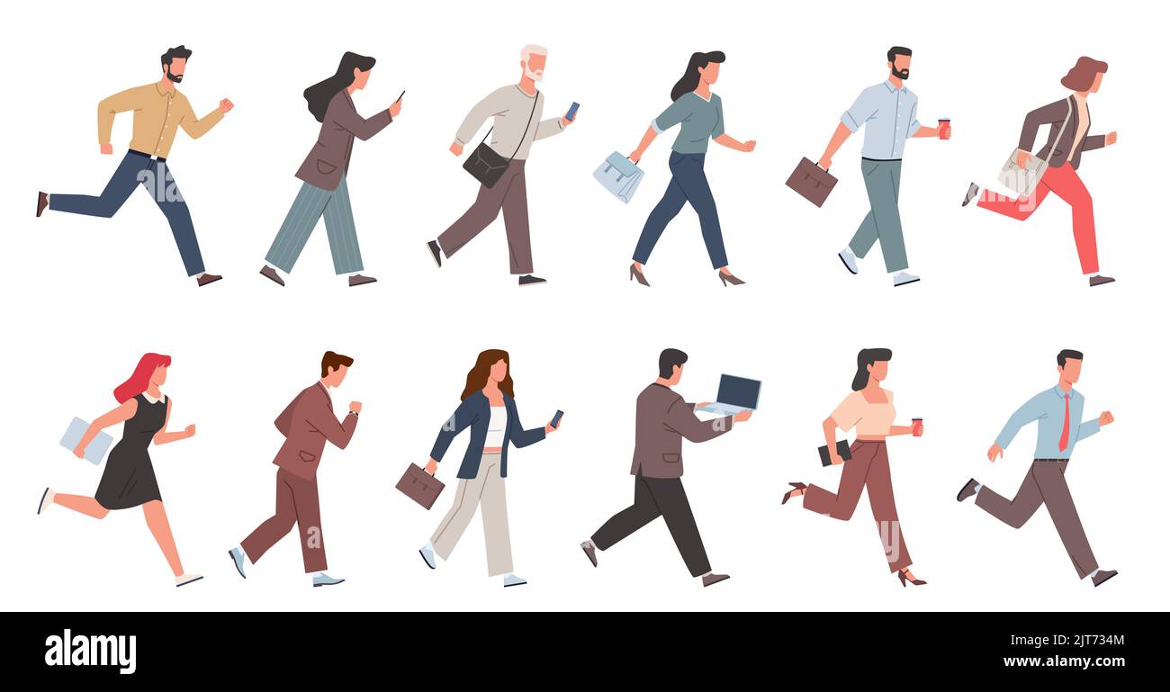 Hurrying business people running employees and managers in office ...