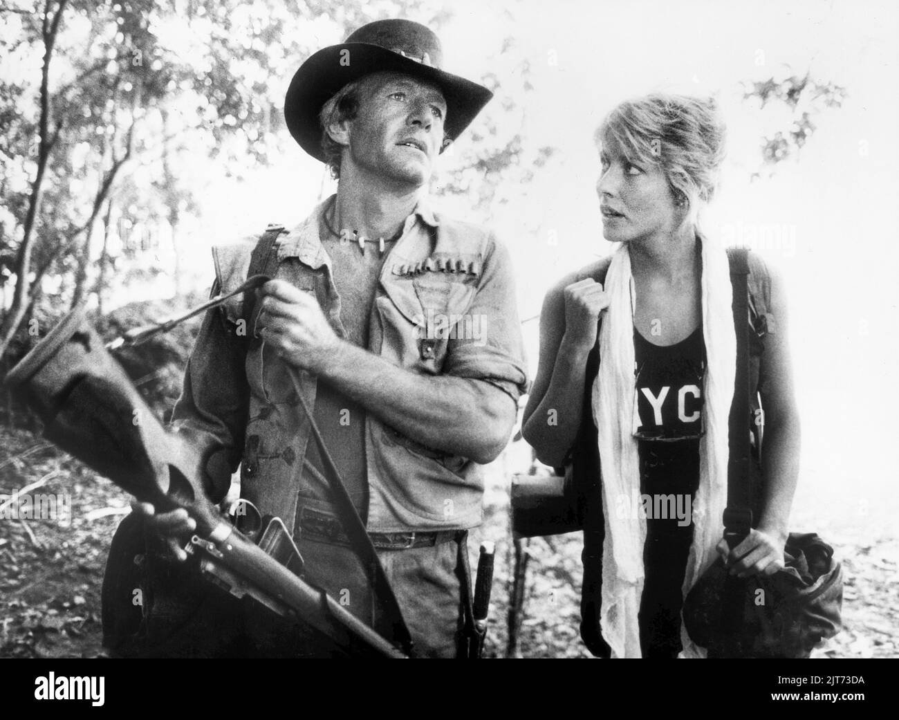 Paul Hogan, Linda Koslowski, onset of the Film, "Crocodile Dundee", Paramount Pictures, 1986