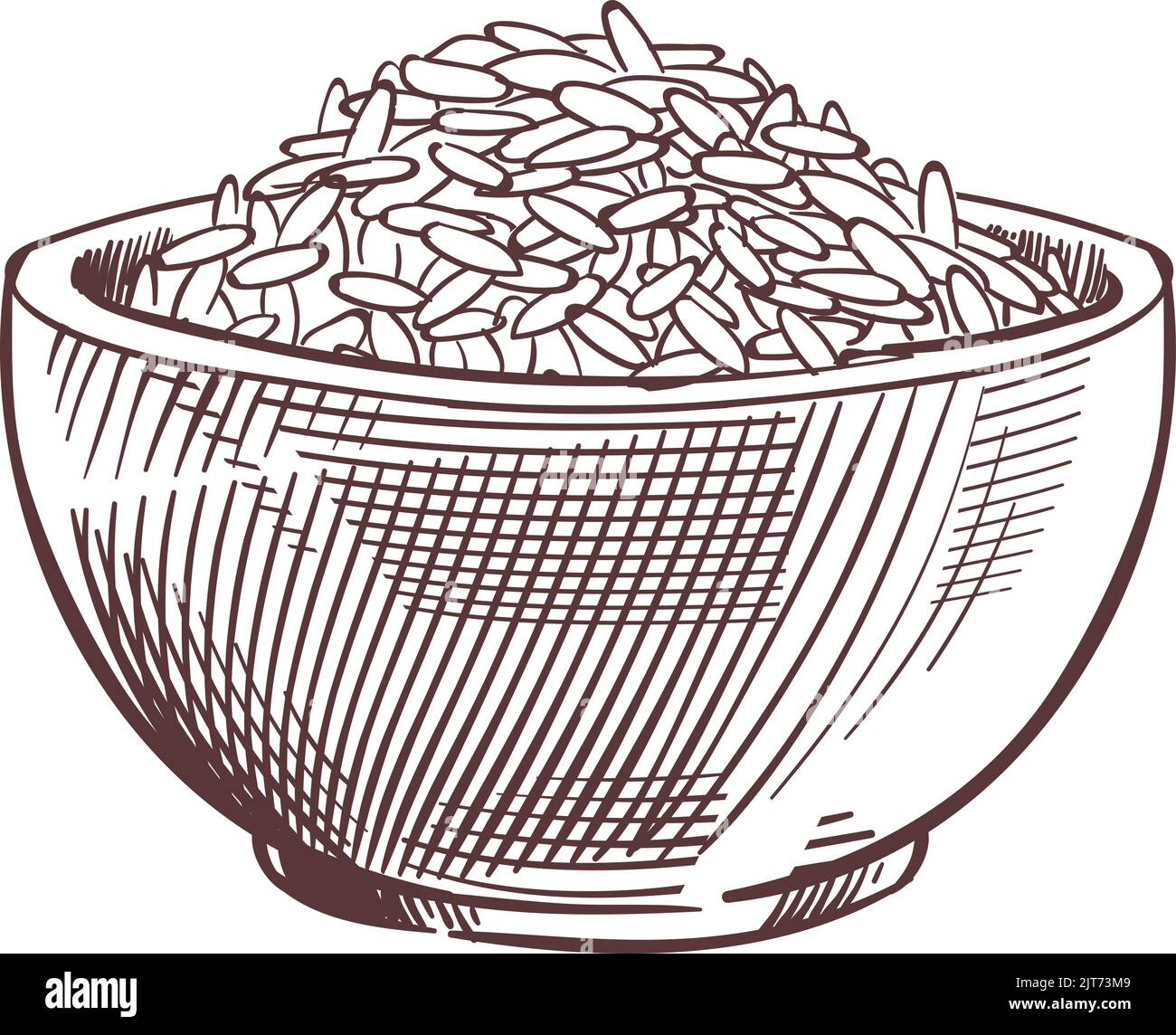 Rice bowl engraving. Grain full dish sketch Stock Vector Image & Art