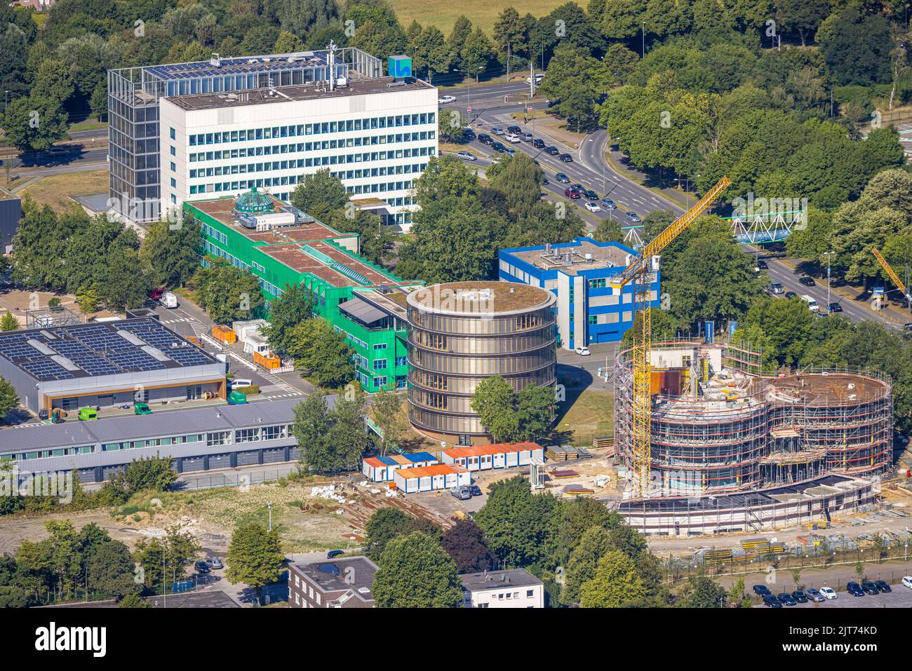 Aerial view, Gelsenwasser AG water supply company and construction site