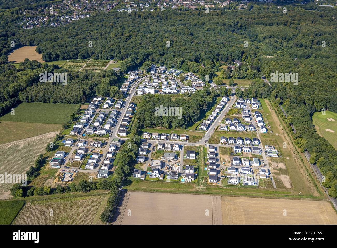 Aerial view, new building settlement Westerholt, Am Buerschen Waldbogen ...