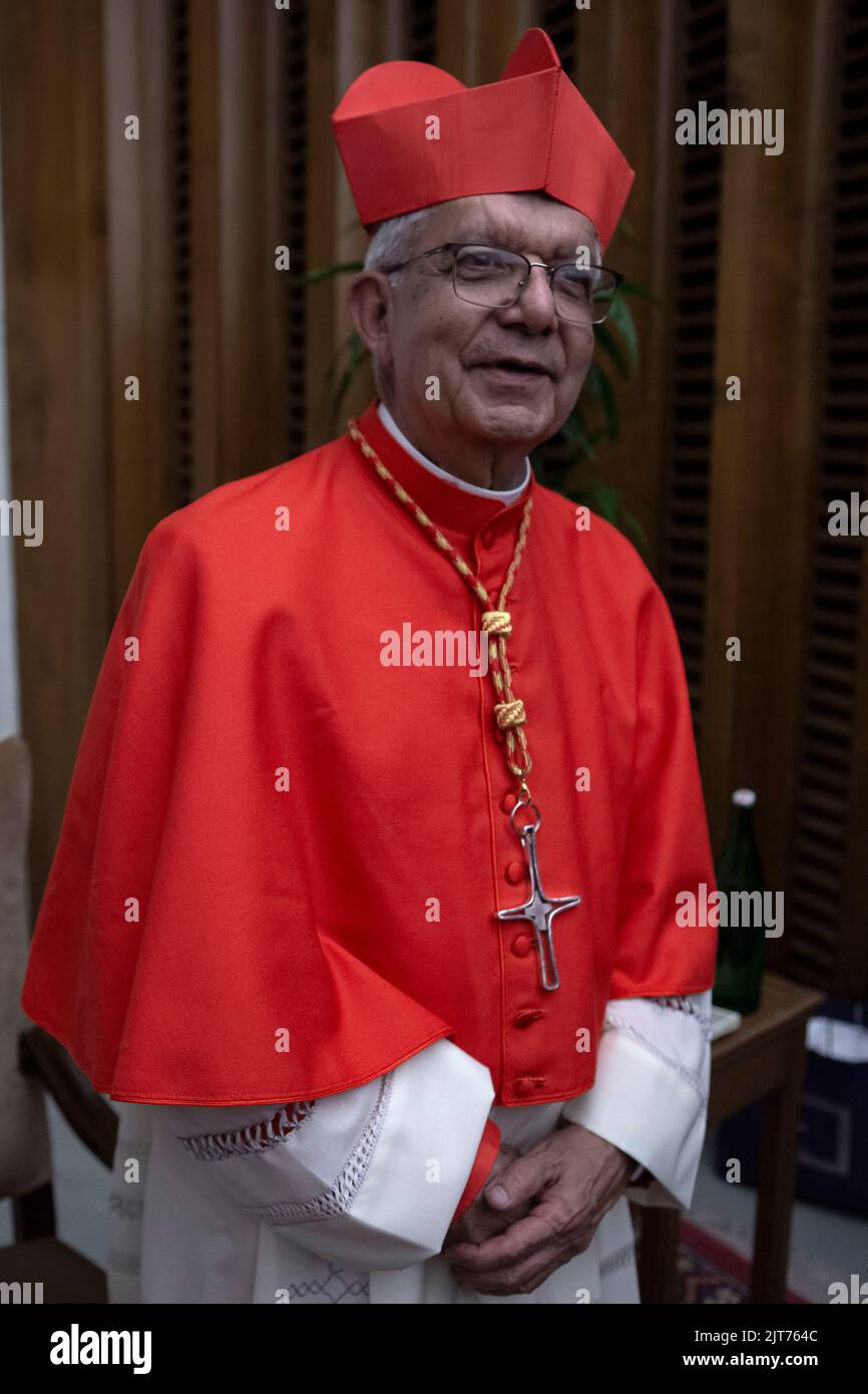Vatican City, Vatican, 27 August 2022.  The newly elected cardinal Adalberto Martinez Flores  poses during courtesy visits to the Vatican after a consistory inside St. Peter's Basilica. Credit: Maria Grazia Picciarella/Alamy Live News Stock Photo