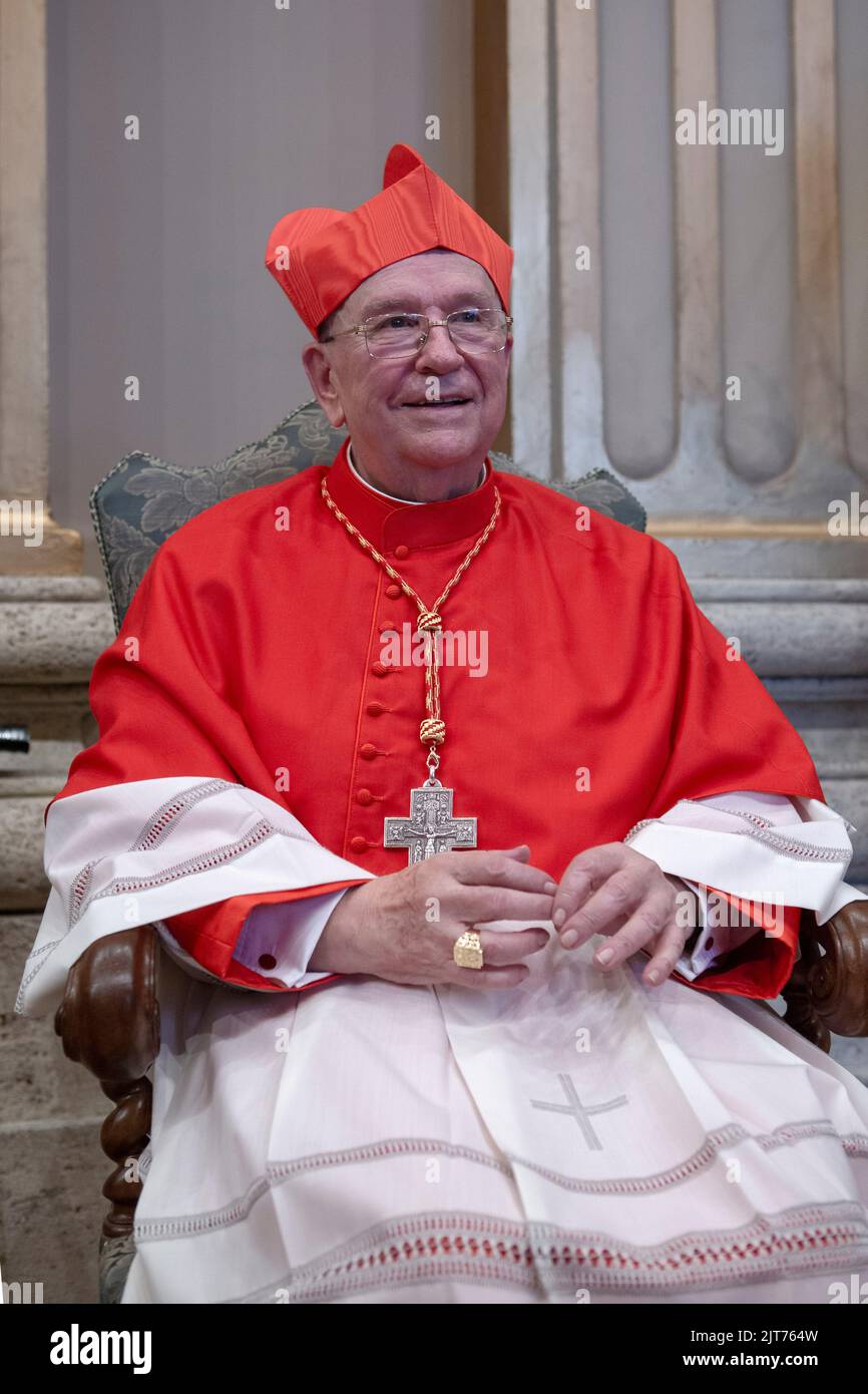 Vatican City, Vatican, 27 August 2022.  The newly elected cardinal Fernando Vergez Alzaga  poses during courtesy visits to the Vatican after a consistory inside St. Peter's Basilica. Credit: Maria Grazia Picciarella/Alamy Live News Stock Photo