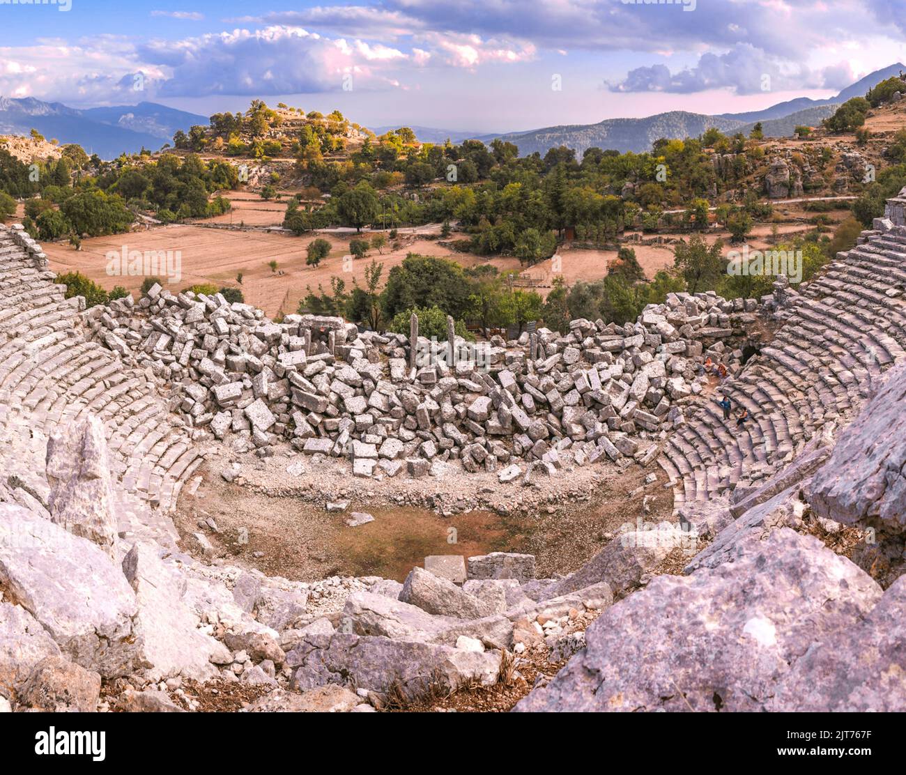 The ancient city of Selge (Selge Antik Kenti), magnificent view and ancient theatre ruins in Antalya Turkey. Stock Photo