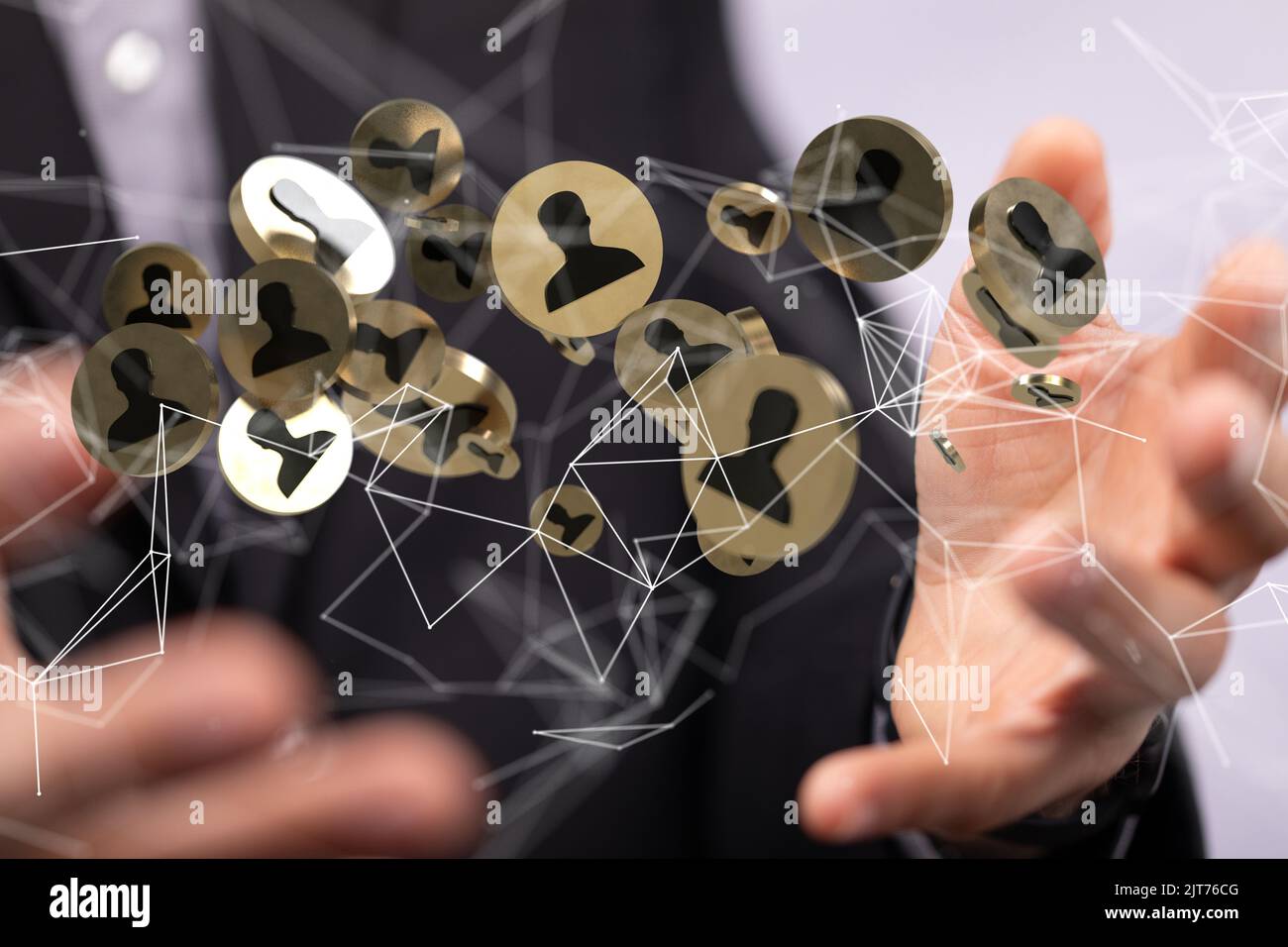A person holding 3D rendered people icons Stock Photo - Alamy