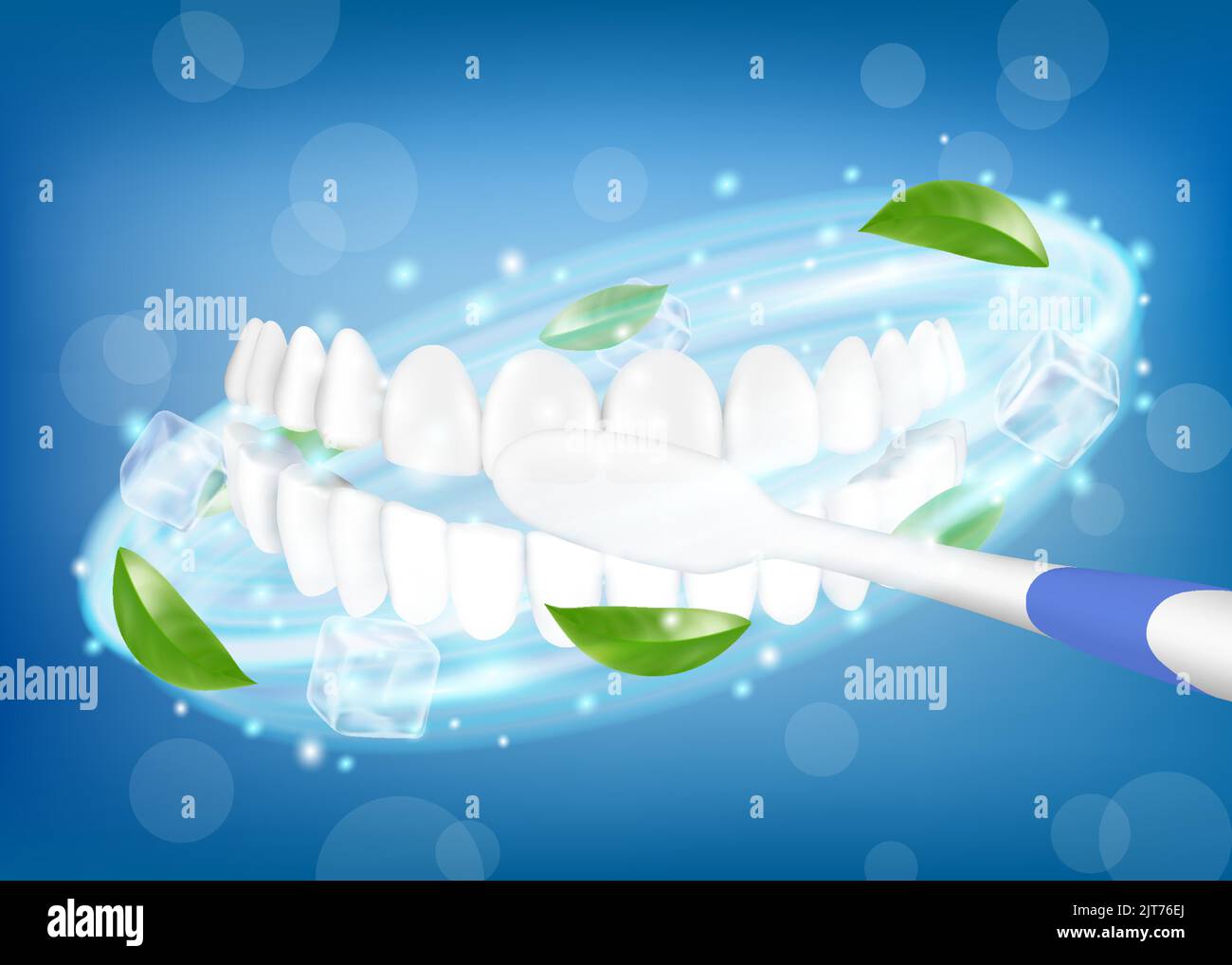Teeth brushing. Toothbrush cleaning white healthy teeth. Stomatological