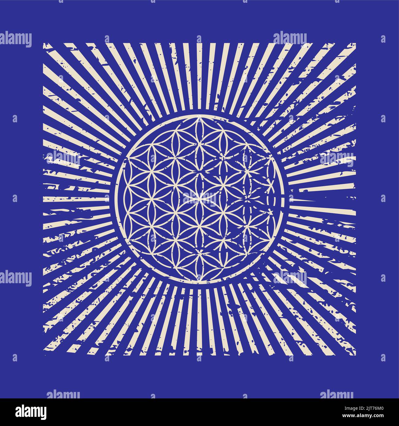 Flower of life, retro spiritual mandala, Sacred Geometry. Vintage radiant rays symbol of harmony and balance. Mystical talisman, square vector isolate Stock Vector