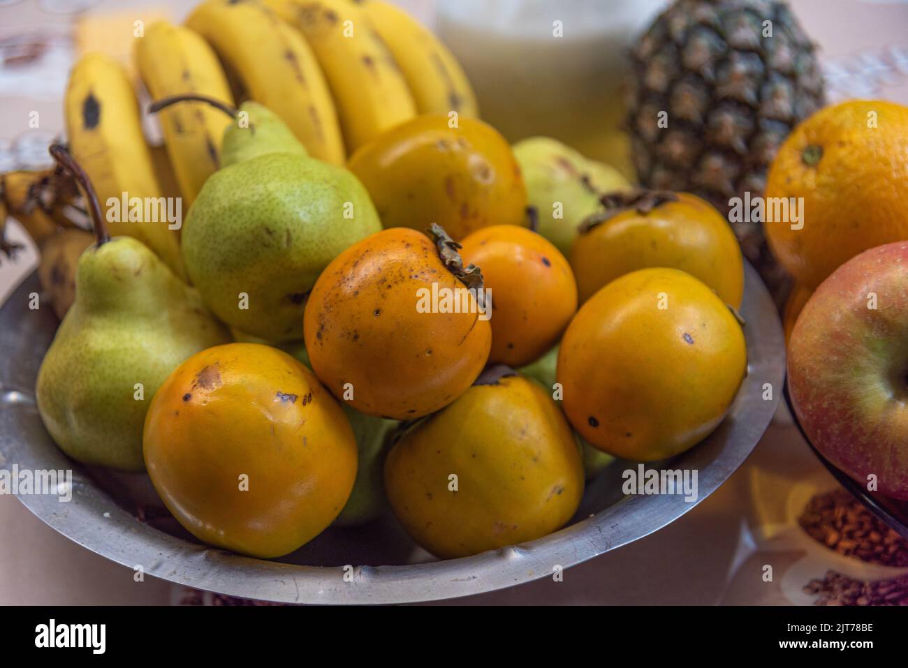 basket with tropical fruits from Brazil. Healthy eating. typical