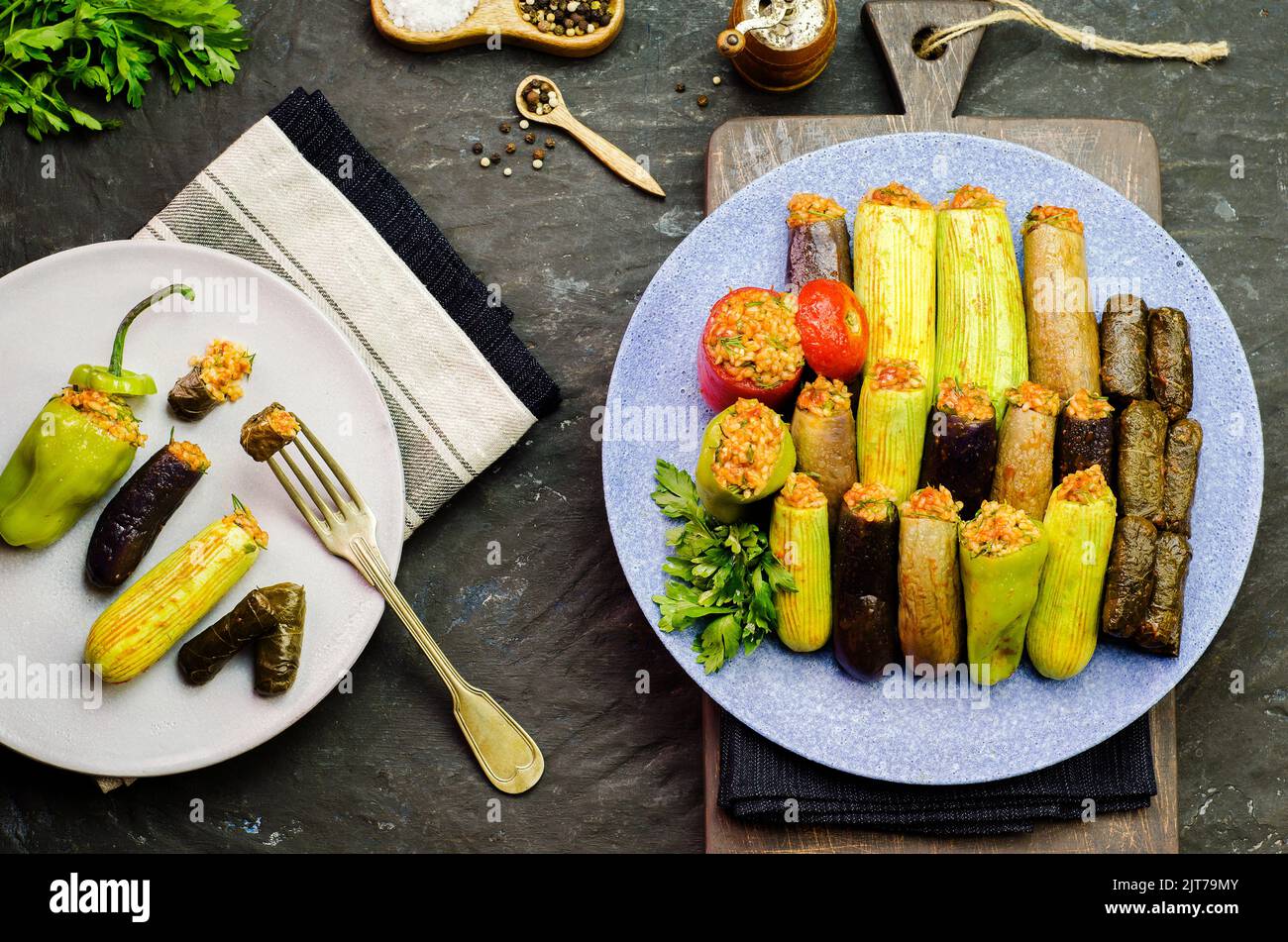 Arabic cuisine; Egyptian traditional dish "Mahshy" or "Dolma". Stuffed
