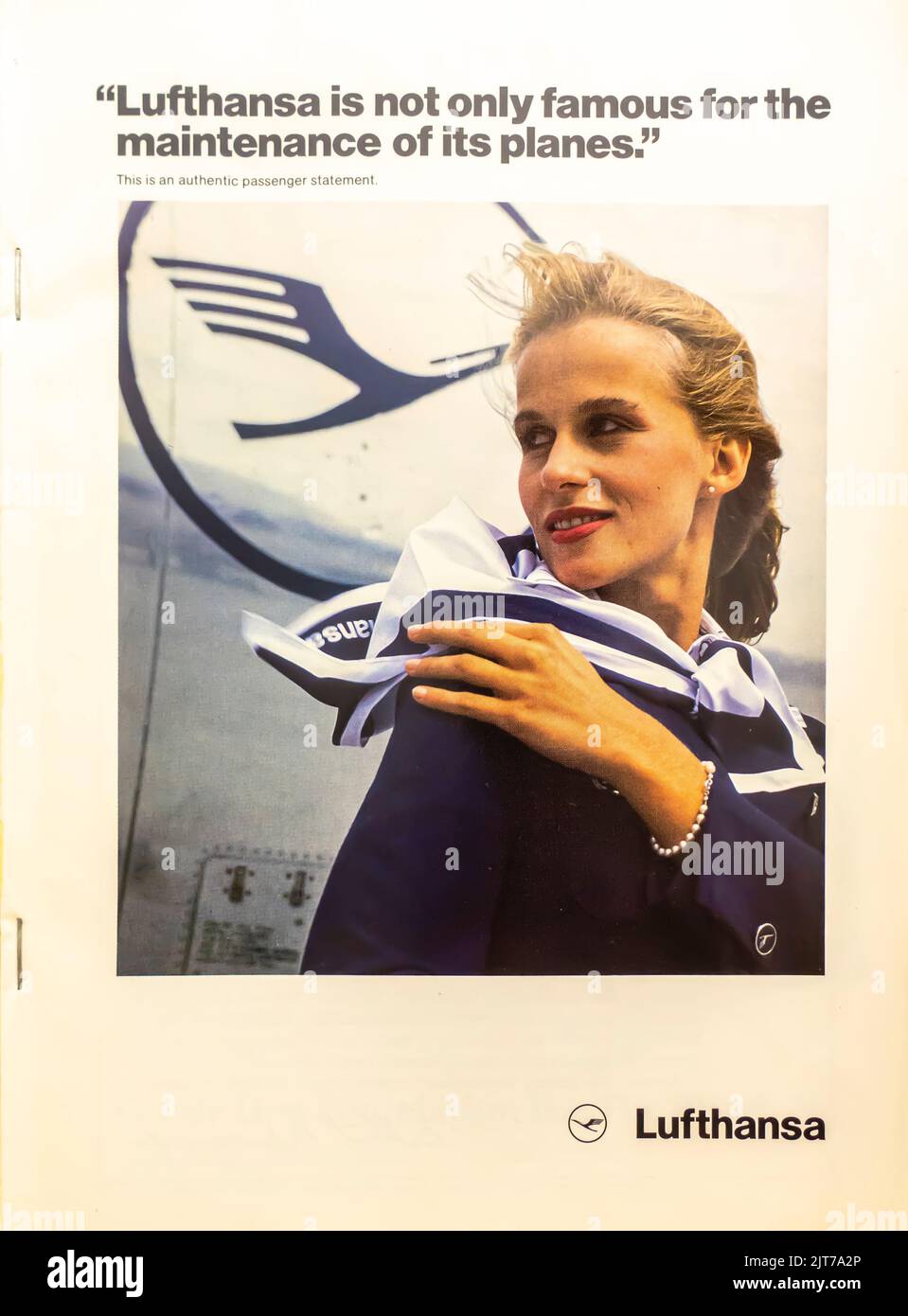 Lufthansa advertisement placed in a NatGeo magazine, August 1986 Stock Photo